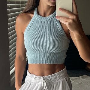 Aerie Light Blue Ribbed Crop Top